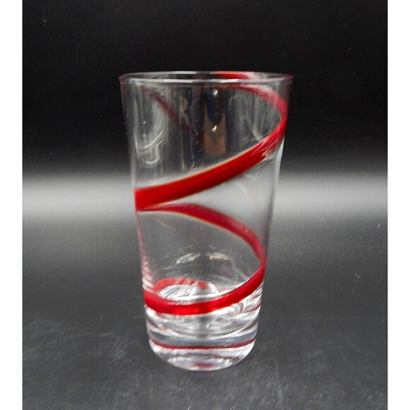 Pier One Swirline Red Ribbon Swirl Tumblers Beer High Ball Drinking Glass - Picture 3 of 10